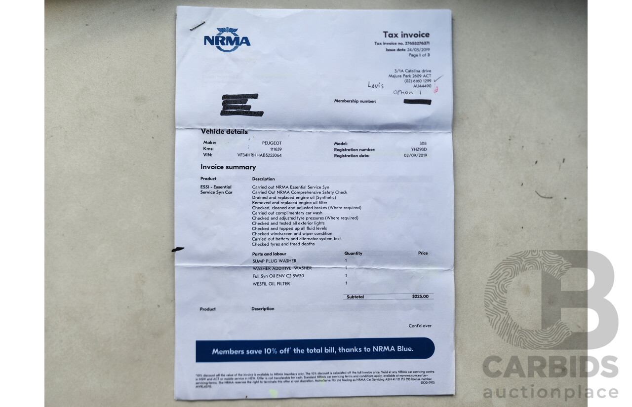 2/2012 Peugeot 308 Active Touring HDi  4d Wagon Grey 2.0L