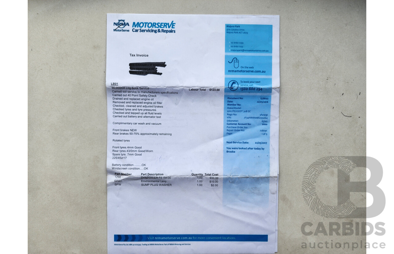 2/2012 Peugeot 308 Active Touring HDi  4d Wagon Grey 2.0L