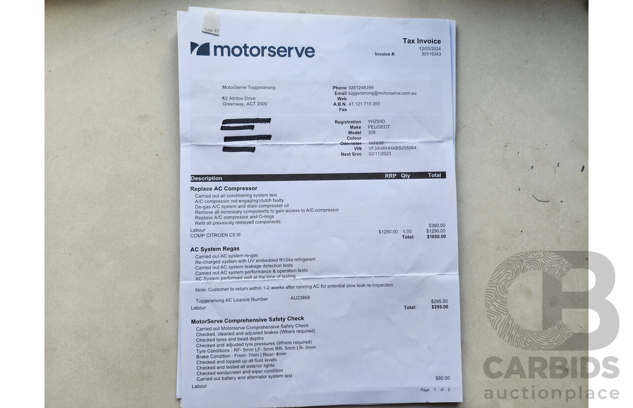 2/2012 Peugeot 308 Active Touring HDi  4d Wagon Grey 2.0L