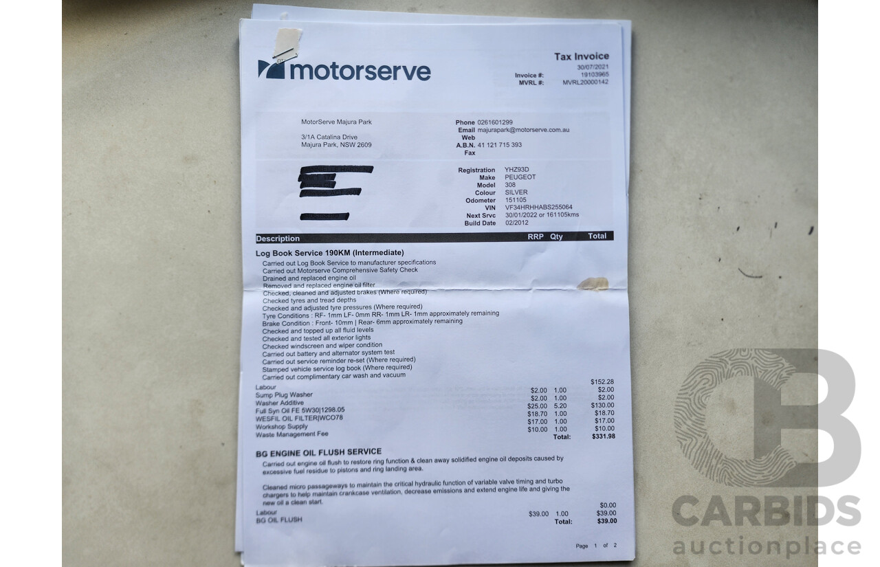 2/2012 Peugeot 308 Active Touring HDi  4d Wagon Grey 2.0L