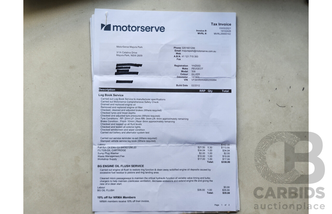 2/2012 Peugeot 308 Active Touring HDi  4d Wagon Grey 2.0L