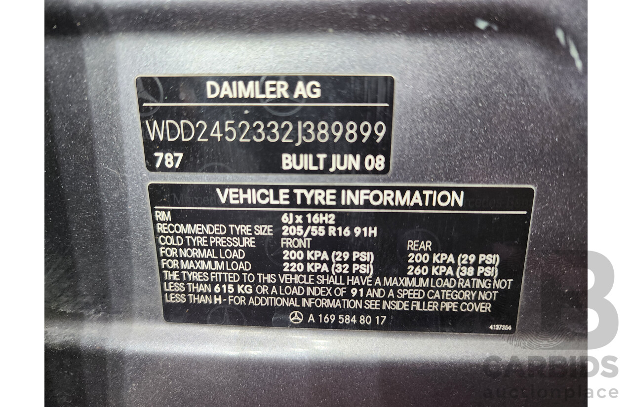 8/2008 Mercedes-Benz B200  245 07 UPGRADE 5d Hatchback Grey 2.0L