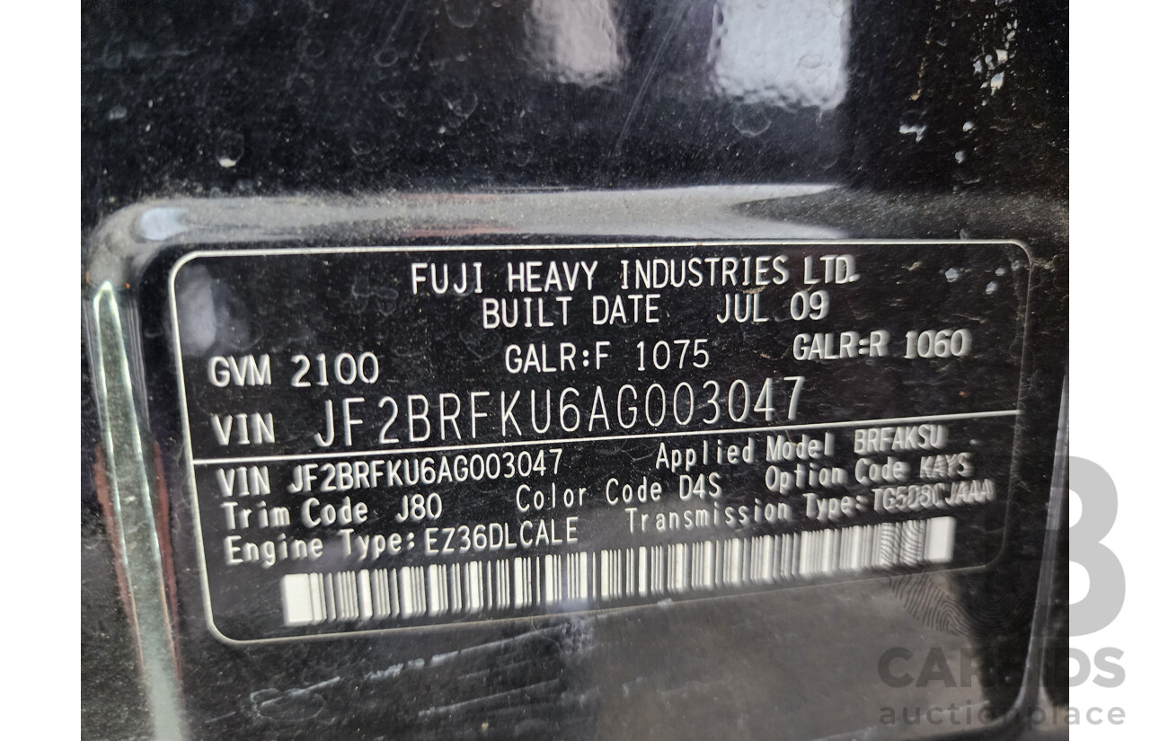 8/2009 Subaru Outback 3.6R Premium MY10 4d Wagon Black 3.6L