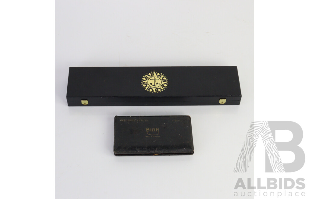 Vintage Cased Protractor Set by Birk and Slide Rule by Linex