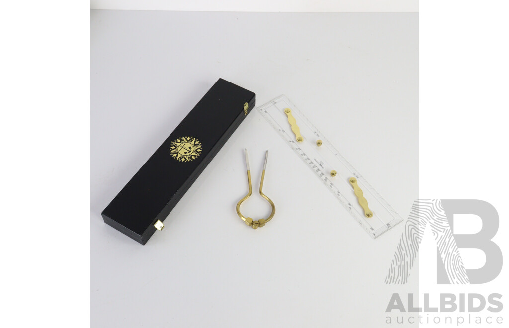 Vintage Cased Protractor Set by Birk and Slide Rule by Linex