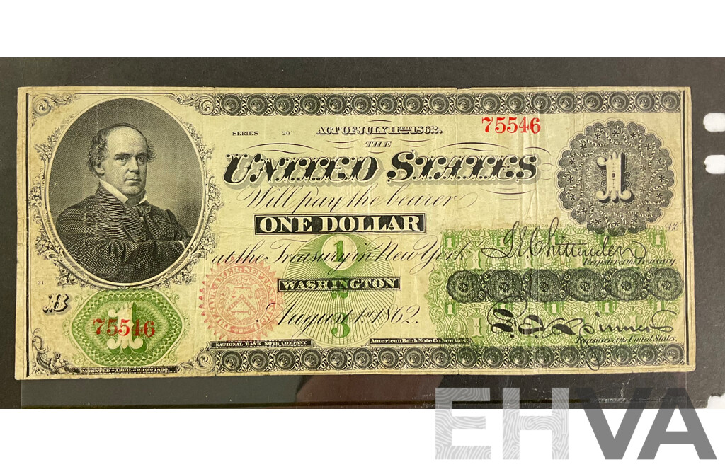 USA 1862 One Dollar Note 1st August, - Lot 1628210 | EHVA