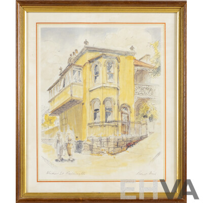 Robert Dick, (20th Century, Australian), Carlisle St, St Kilda & Windsor St, Paddington, Original Vintage Reproduction Prints After Original Watercolours, 39 x 33 cm (frames) (2)