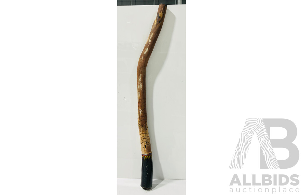 Hand Carved and Decorated Wooden Didgeridoo with Indigenous Theme