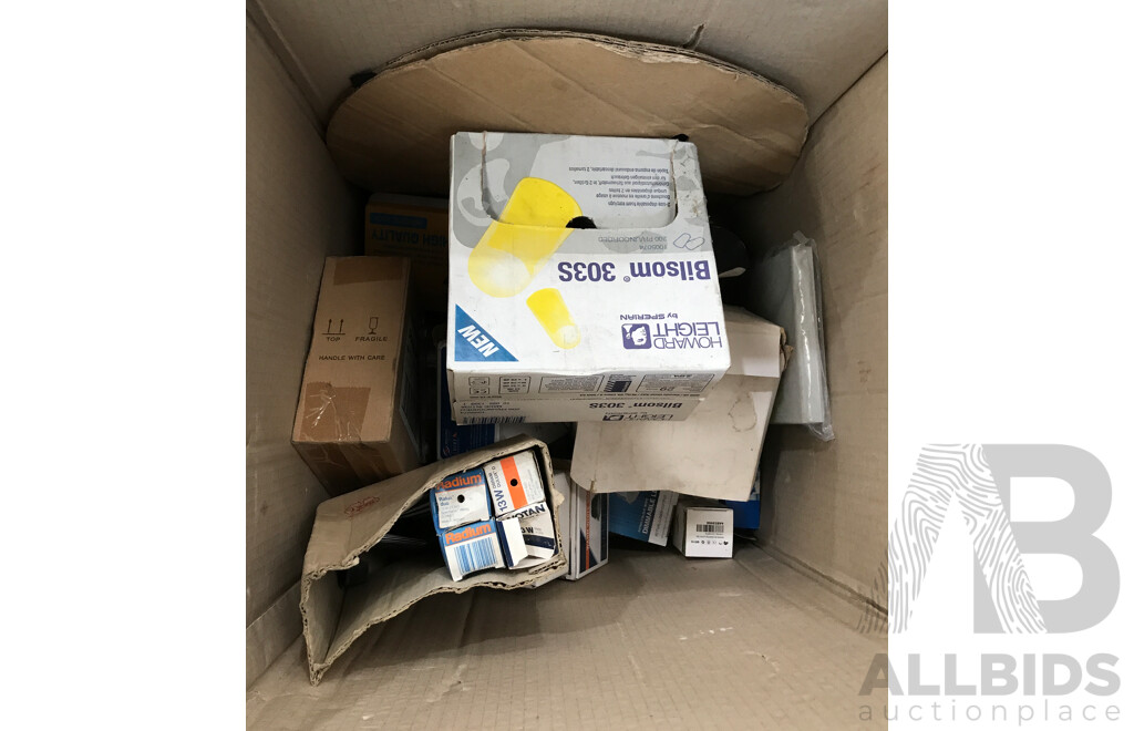 Bulk Lot of Assorted Lighting Equipment Such as Lights, Fittings, and More