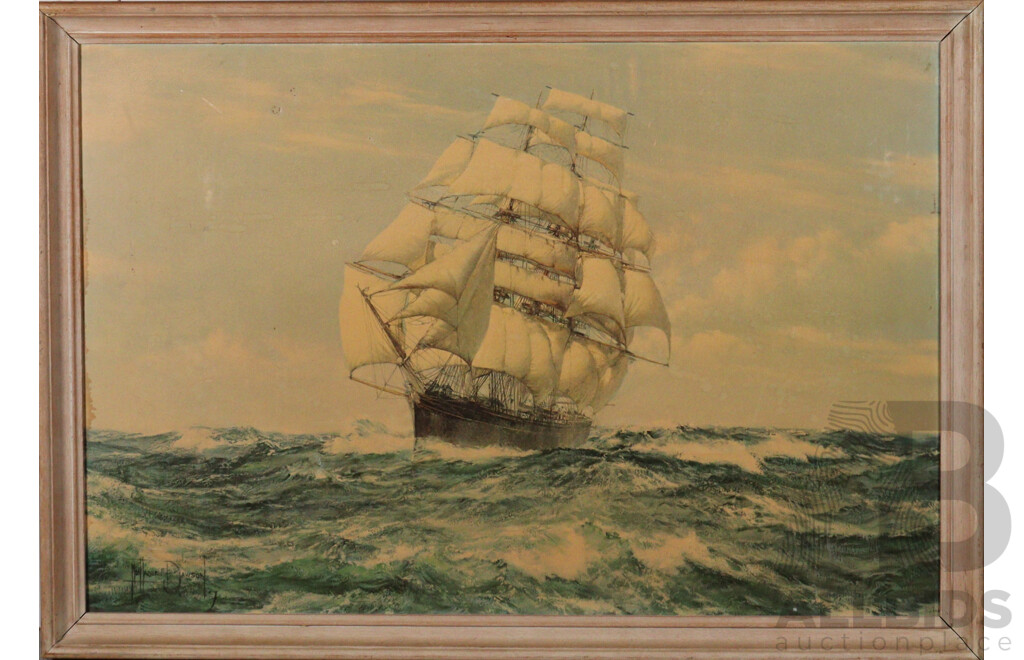 Montague Dawson, (20th Century, British, 1890-1973), Racing Home -The Cutty Sark, Vintage Colour Reproduction Print of Original, 49 x 71 cm (frame)