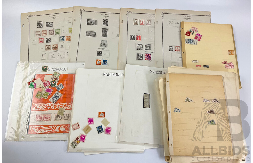 Collection of Manchukuo 1930's - 1950's Stamps Including Official Souvenir Folder, First Day Covers