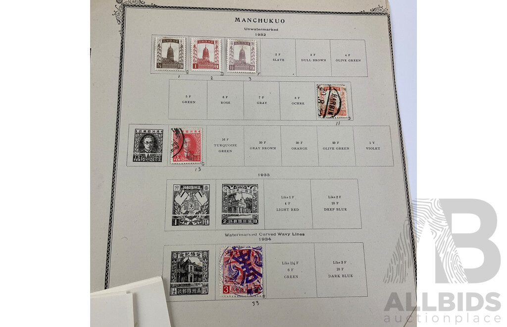 Collection of Manchukuo 1930's - 1950's Stamps Including Official Souvenir Folder, First Day Covers