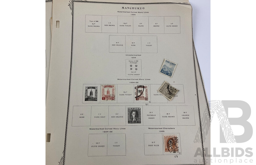 Collection of Manchukuo 1930's - 1950's Stamps Including Official Souvenir Folder, First Day Covers