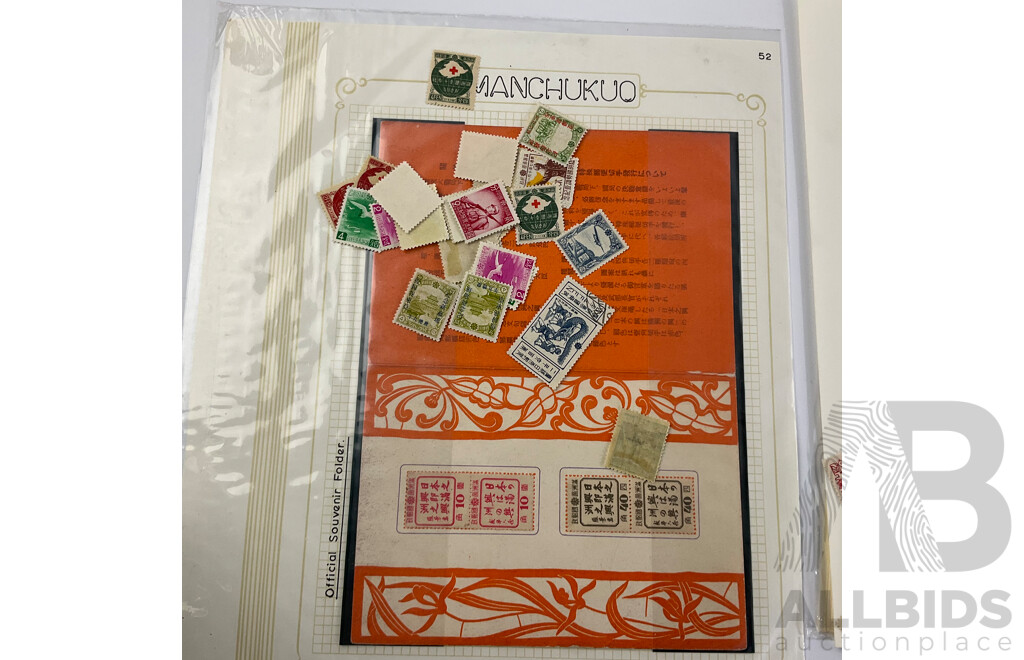 Collection of Manchukuo 1930's - 1950's Stamps Including Official Souvenir Folder, First Day Covers