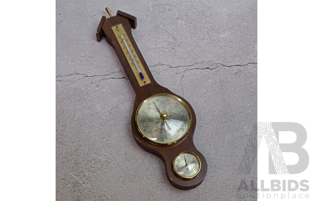 Vintage Prazisions Oak Wall Mount Weather Station Barometer, Thermometer and Hygrometer, Made in West Germany