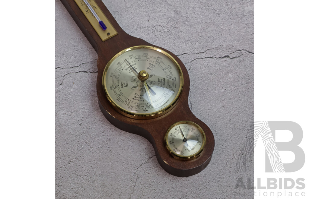 Vintage Prazisions Oak Wall Mount Weather Station Barometer, Thermometer and Hygrometer, Made in West Germany