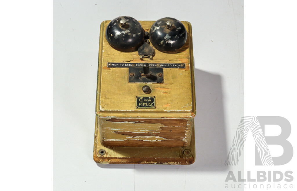 Antique Wall Mounted Telephone Along with Bells, and Selection Dials