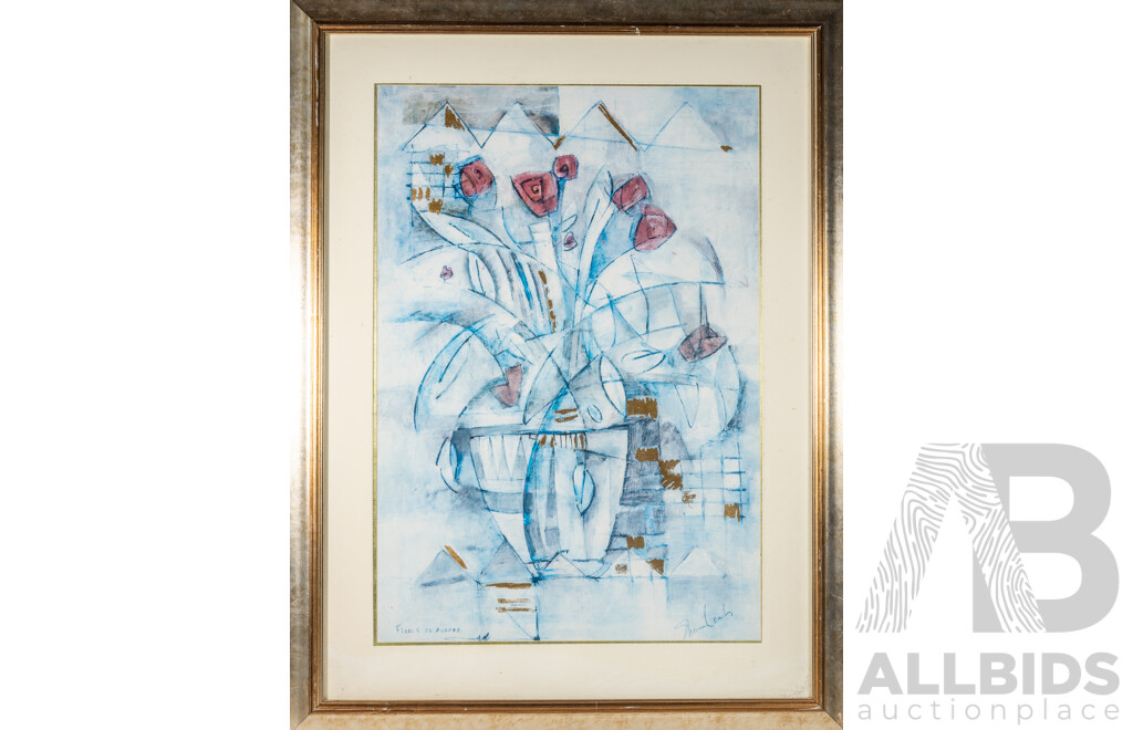Shawna Leach (20th Century, American, 1962-), Flores De Aurora, Quality Reproduction Print of Original Mixed Media Work, 130 x 99 cm (frame)