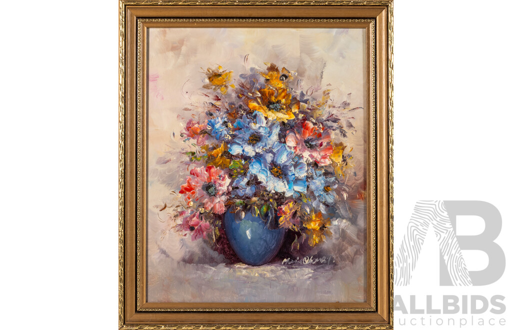 (Possibly) Marie Charlot, (20th Century), Still Life - Flowers in Blue Vase, Original Acrylic on Canvas, 60 x 50 cm (frame)