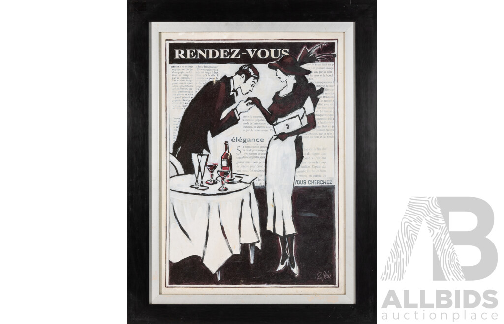 Rene Stein (20th Century), Avant Le Theatre & Rendez-Vouz, Pair of Reproduction Giclee Canvas Prints on Board of Original Mixed Media Works, 86 x 66 cm (frames) (2)