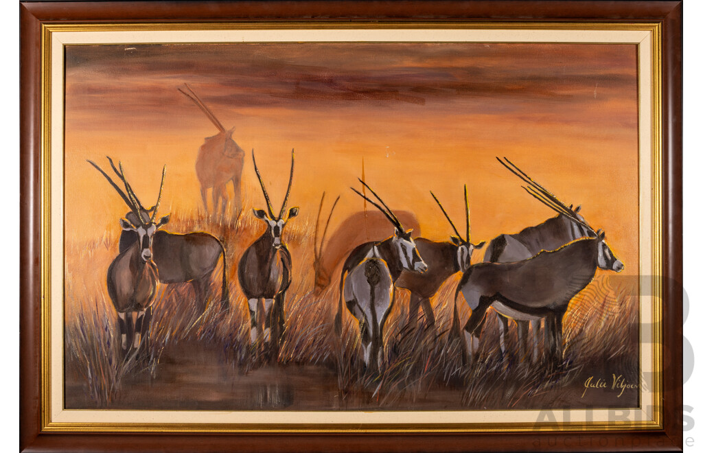Julie Viljoen, (20th Century, South African), Gemsbok in the Desert,  Original Oil on Canvas, 88 x 127 cm (frame)