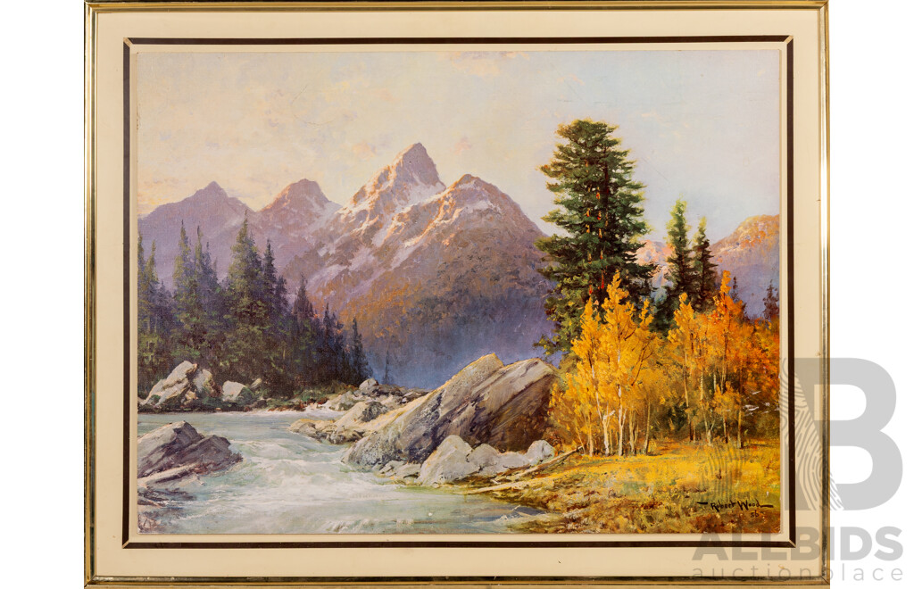 Robert Wood (Working c 1950s) and Maureen DL (Working c 1990s) Autumn Day & Gums by Water, Reproduction Print of Original Oil & Original Watercolour, 56 x 71 cm (frame (largest) (2)