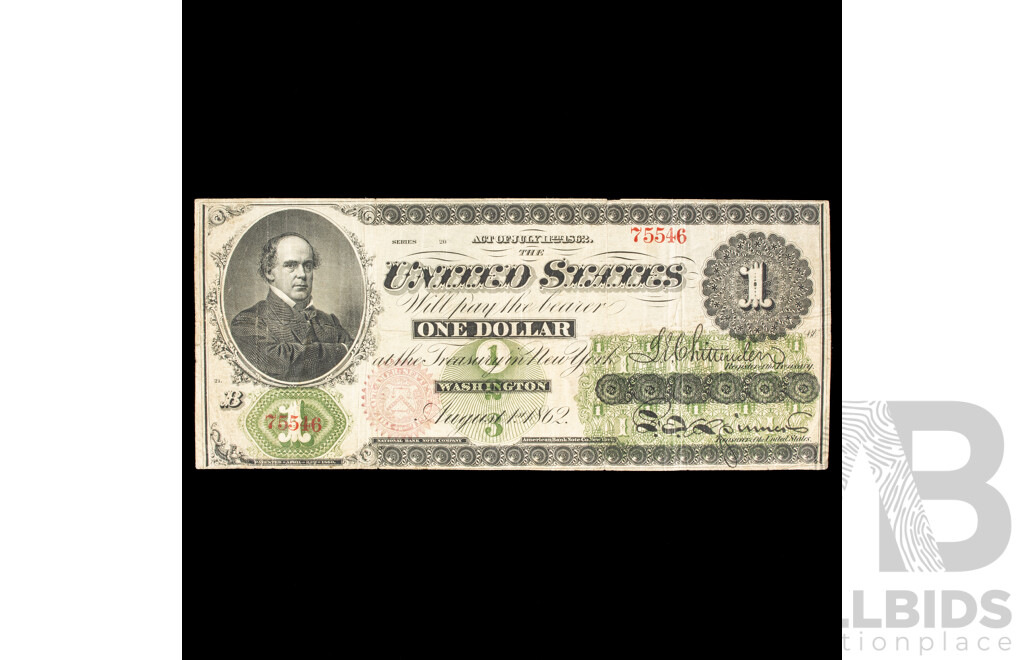 USA 1862 One Dollar Note 1st August, Civil War Note ''Greenback''  75546