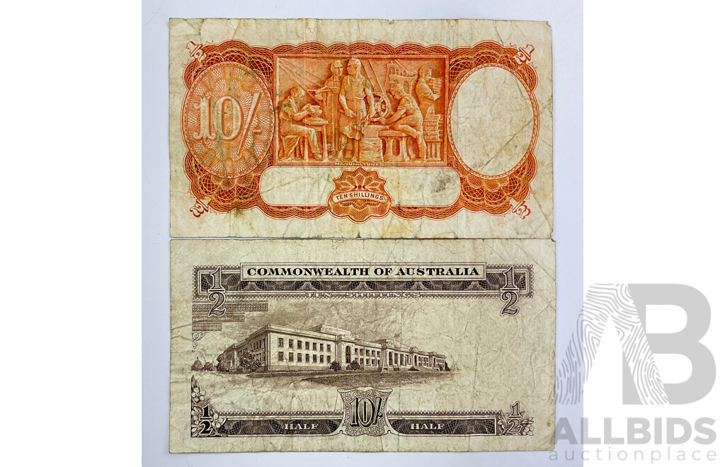 Australian 1952 and 1961 Ten Shilling Notes, Coombs/Wilson R15, B4 366276 and R17, AH38 93554
