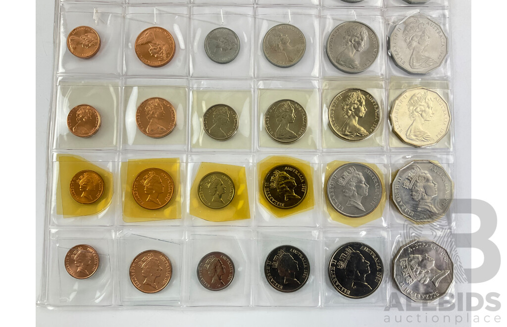 Seven Australian Coin Sets Including Years Consecutive 1980 to 1986