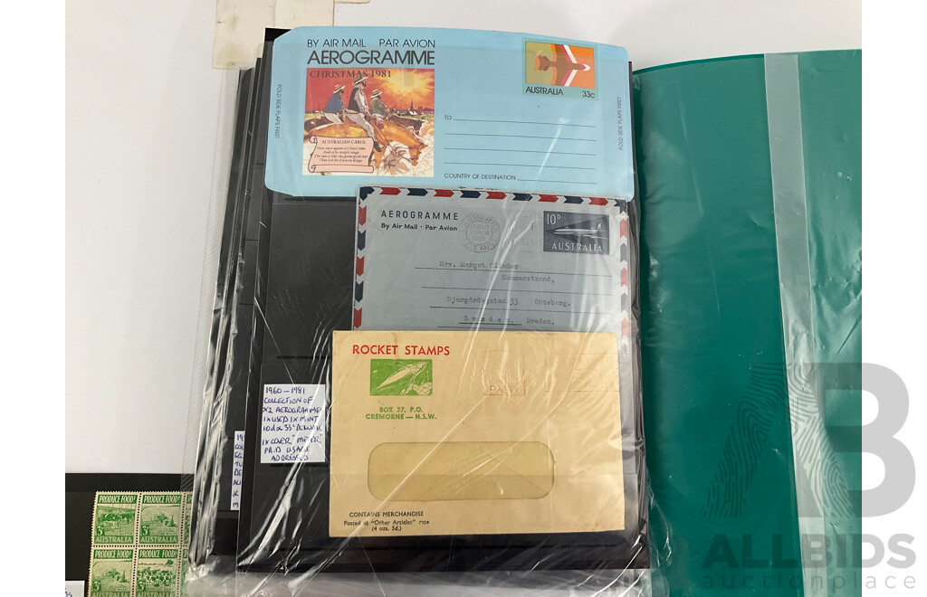 Collection of Australian Vintage First Day Covers and Stamps Including Mint Predecimal, Produce Food! Blocks, QV, KGV, FDC's 1956 Melbourne Olumpics, Flying Doctor, QE2, Qantas and More