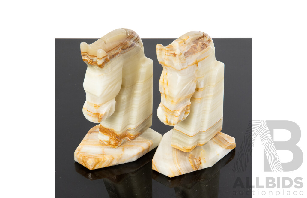 Pair Mexican Carved Onyx Horse Head Bookends