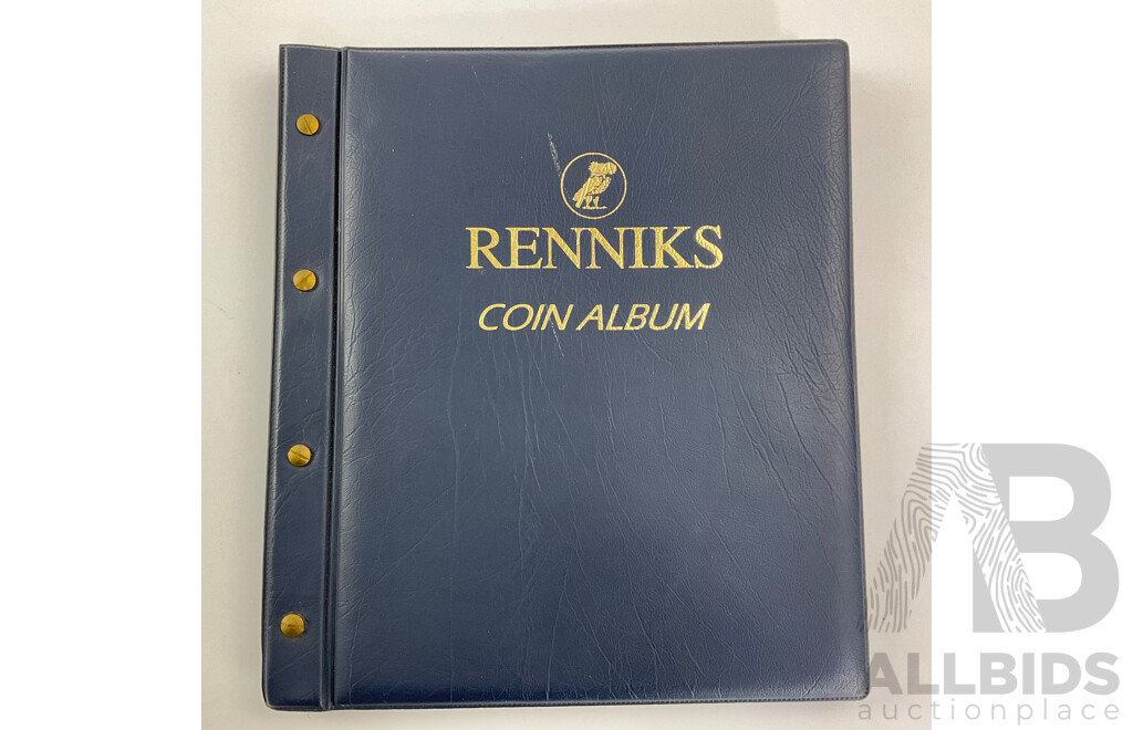 Renniks Coin Album Containing Australian Commemorative One Dollars, Fifty Cents, Twenty Cents, International, United Kingdom, USA,