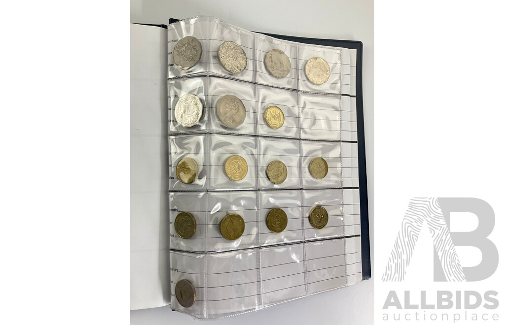 Renniks Coin Album Containing Australian Commemorative One Dollars, Fifty Cents, Twenty Cents, International, United Kingdom, USA,