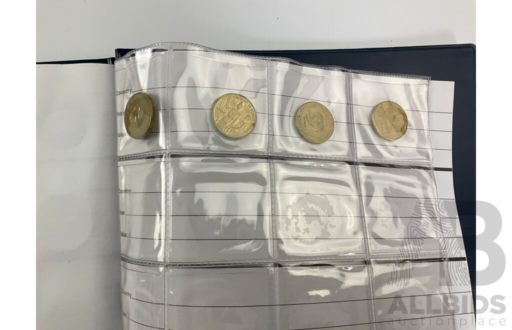 Renniks Coin Album Containing Australian Commemorative One Dollars, Fifty Cents, Twenty Cents, International, United Kingdom, USA,