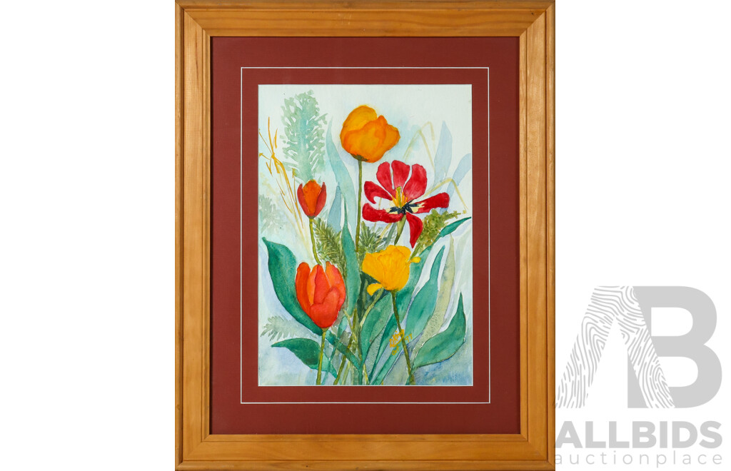 D.King (20th Century, Australian, Working c1990s), Poppies I and II, Pair of Original Watercolours, 53 x 44 cm (frames) (2)