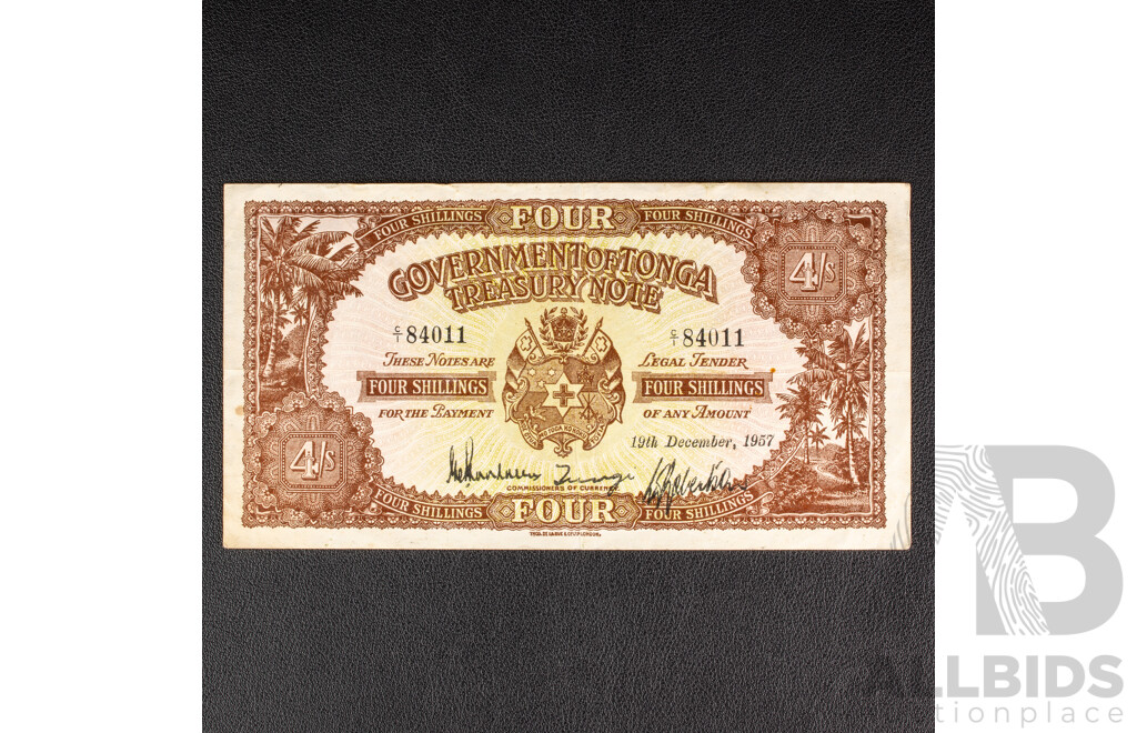 Tonga 1957 Four Shilling Note, CI 84011