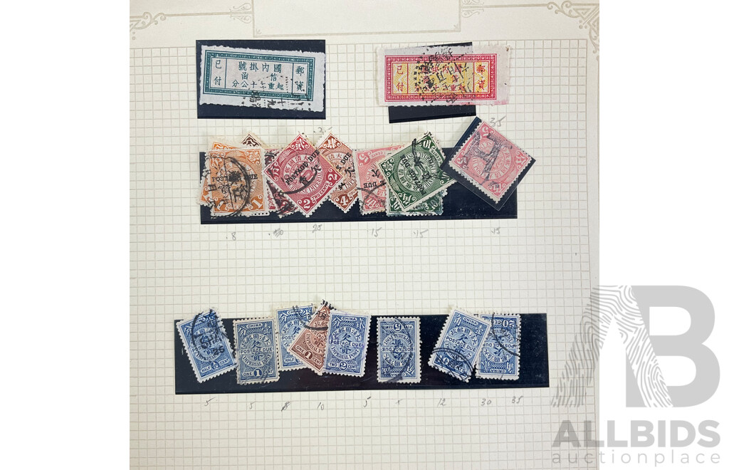 Collection of Antique and Vintage Chinese Stamps Including Imperial China, Manchukuo, Chinese Imperial Post, Qing Dynasty, Sets