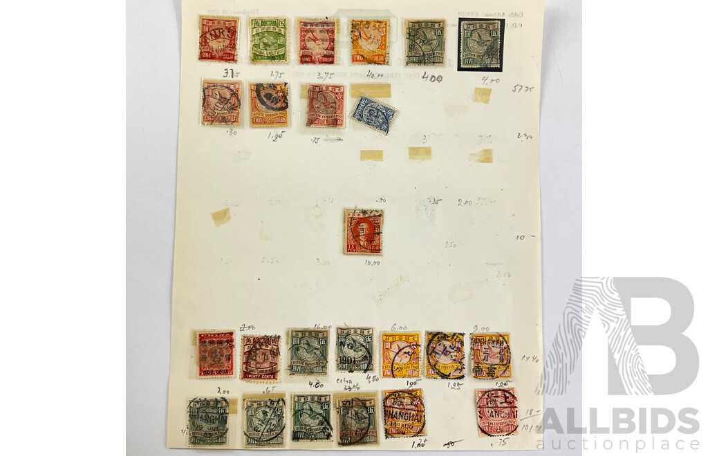 Collection of Antique and Vintage Chinese Stamps Including Imperial China, Manchukuo, Chinese Imperial Post, Qing Dynasty, Sets