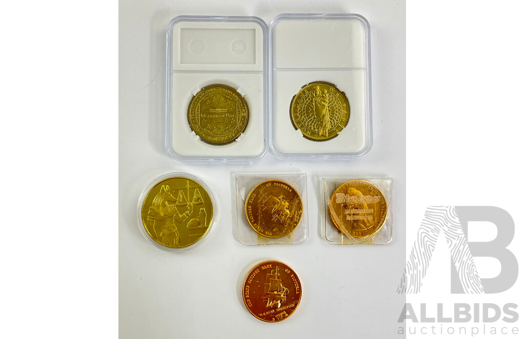 Three State Savings Bank of Australia 1970 Captain James Cook Bicentenary Medallions with Paris 2008 Notre Dame and Monnaie De Paris  Medallions and Egypt Gold Tone Anubis Coin