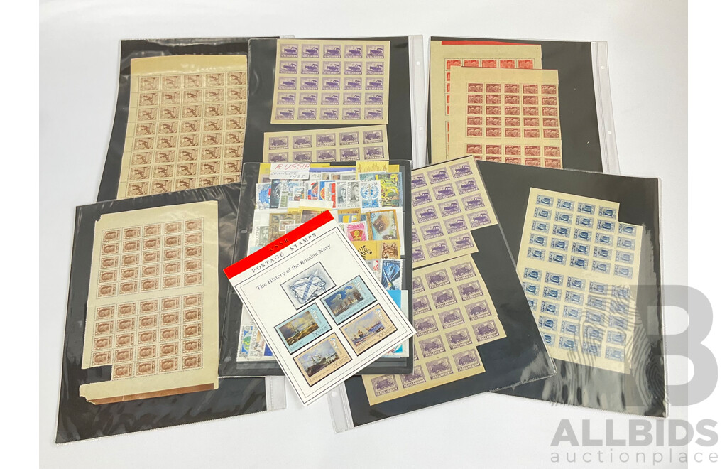 Collection of Antique and Vintage USSR  Mint Stamp Sheets and Blocks, Including Imperfs, Sets