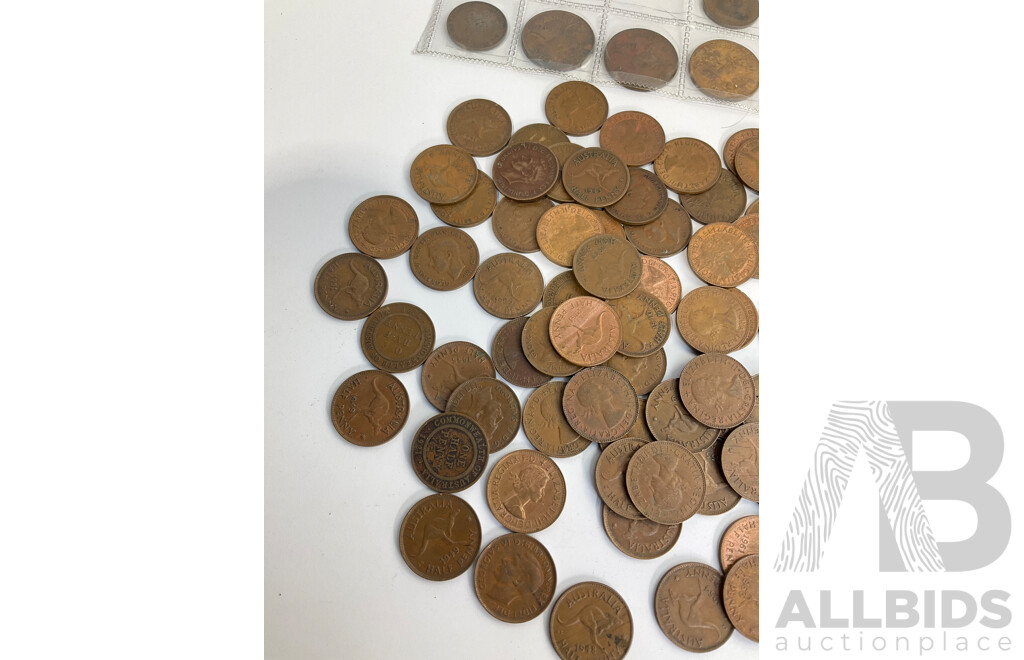 Collection of Australian Pennies, Examples Spanning 1923 to 1964 and Half Pennies Spanning 1913 to 1964