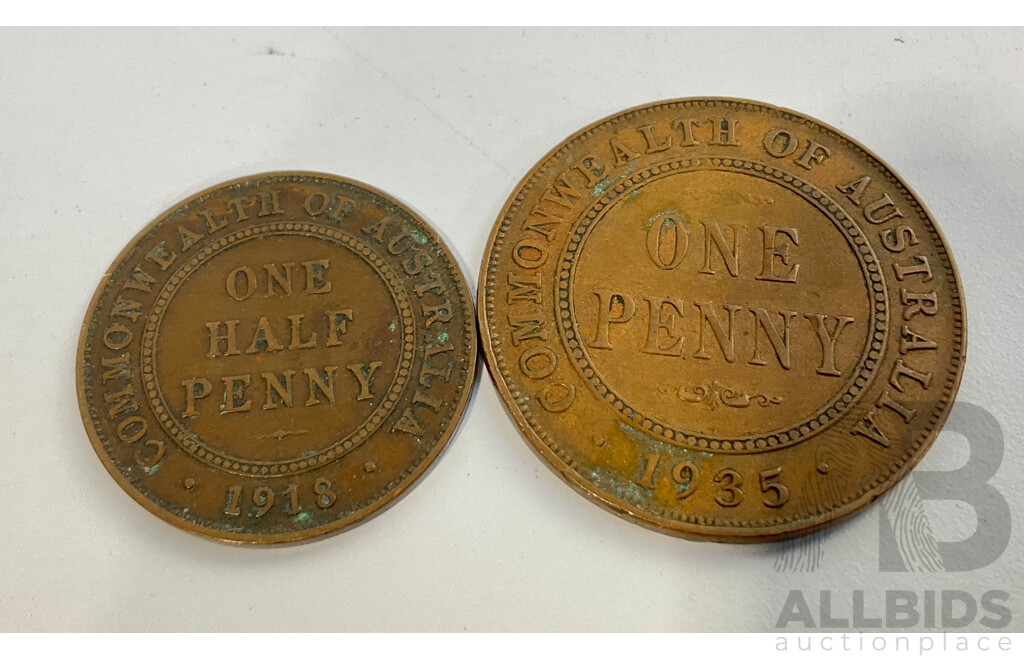 Collection of Australian Pennies, Examples Spanning 1923 to 1964 and Half Pennies Spanning 1913 to 1964