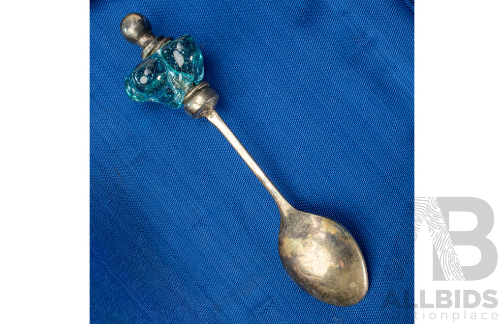 Demitasse Silver Spoons with Blue Glass Finials
