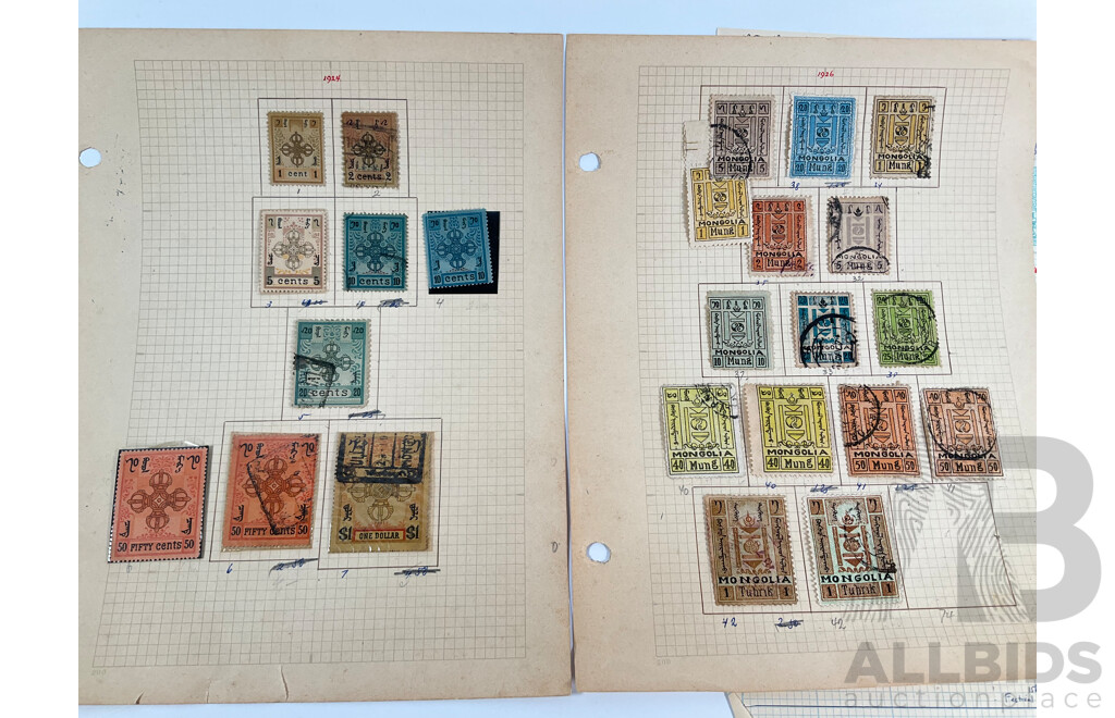 Collection of Antique and Vintage Mongolian Stamps Including 1924 Scepter Set