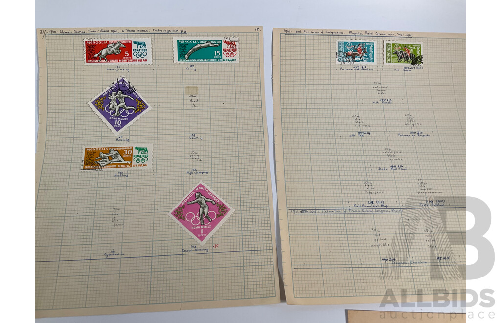 Collection of Antique and Vintage Mongolian Stamps Including 1924 Scepter Set