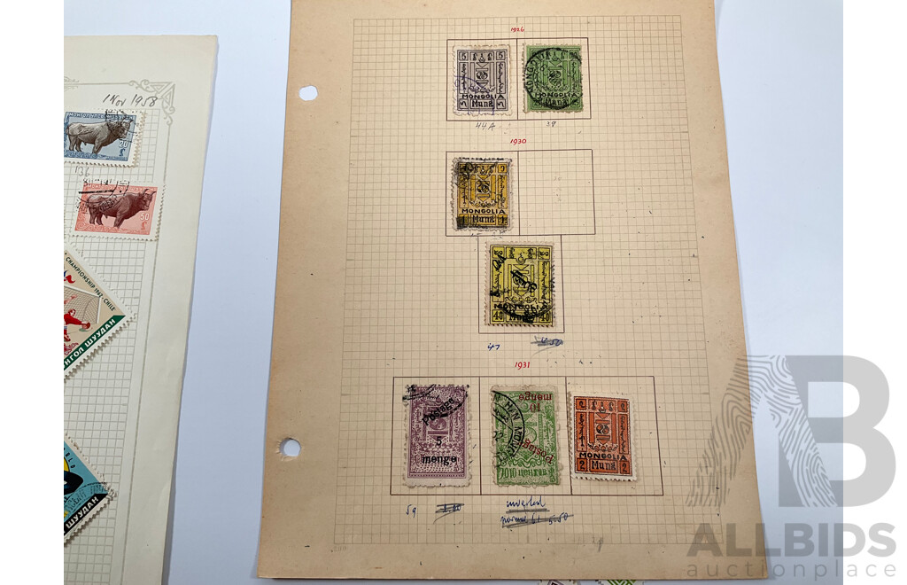 Collection of Antique and Vintage Mongolian Stamps Including 1924 Scepter Set