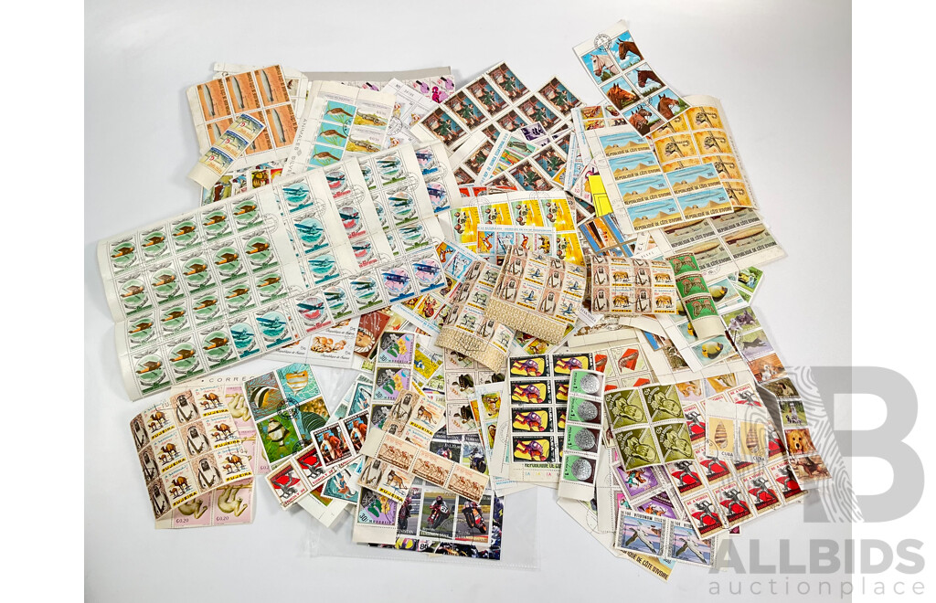 Collection of Vintage Stamp Blocks and Mini Sheets Including USSR, Philippines, Paraguay, Cuba, Fujairah, Turkmenistan and More