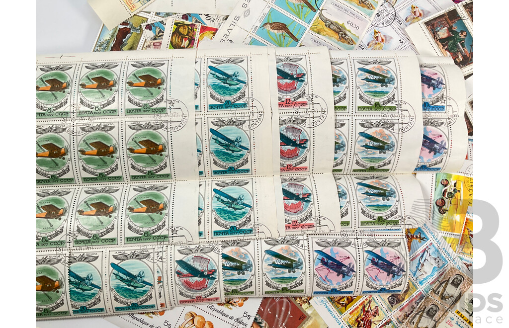 Collection of Vintage Stamp Blocks and Mini Sheets Including USSR, Philippines, Paraguay, Cuba, Fujairah, Turkmenistan and More