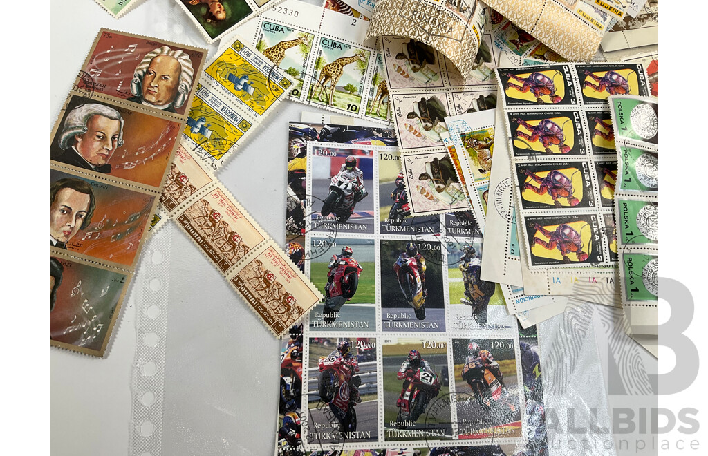Collection of Vintage Stamp Blocks and Mini Sheets Including USSR, Philippines, Paraguay, Cuba, Fujairah, Turkmenistan and More