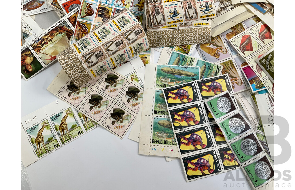 Collection of Vintage Stamp Blocks and Mini Sheets Including USSR, Philippines, Paraguay, Cuba, Fujairah, Turkmenistan and More